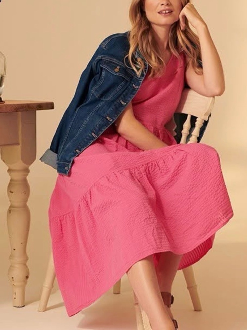 Barbour Sea Daisy Seersucker Midi Dress Pink
